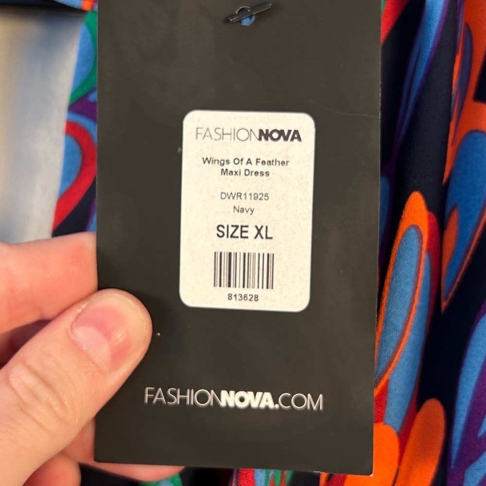 NWT Fashion Nova Wings Of A Feather Maxi Dress Multi Abstract Print XL #2272 - Picture 8 of 13